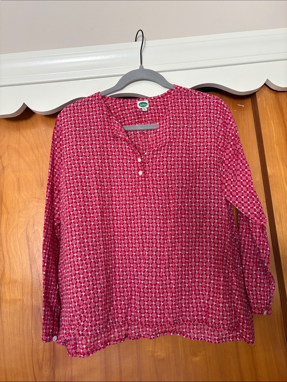 Dolma cotton Button-Front Pink Printed Long-Sleeve Blouse with pockets
